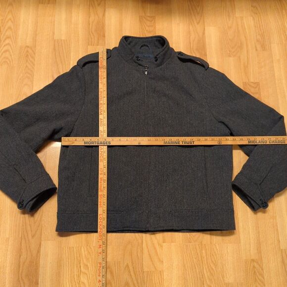 Banana Republic Car Jacket Coat Mens XL Gray Herringbone Wool Band Collar - Picture 2 of 9